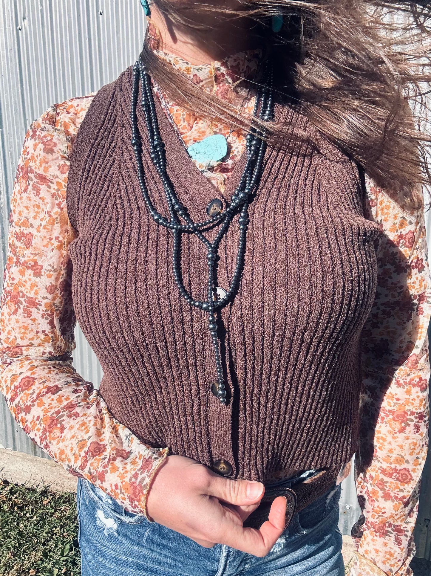 Annie Wear Floral Lettuce Hem Sheer Mesh Top