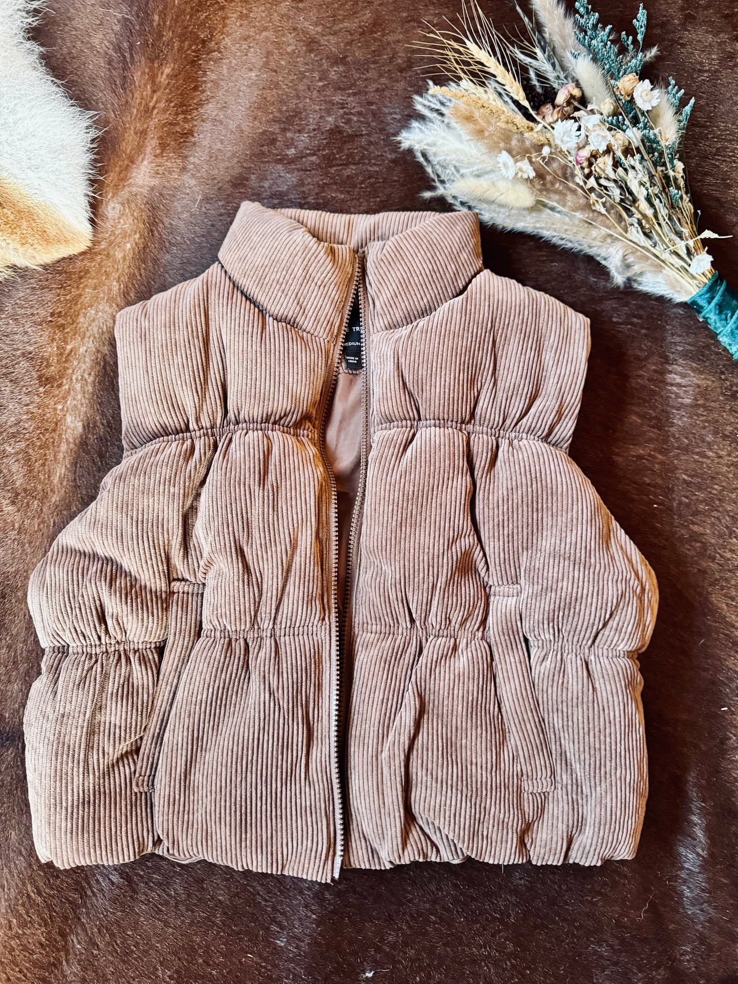 Cocoa Corduroy Zip Up Puffer Vest