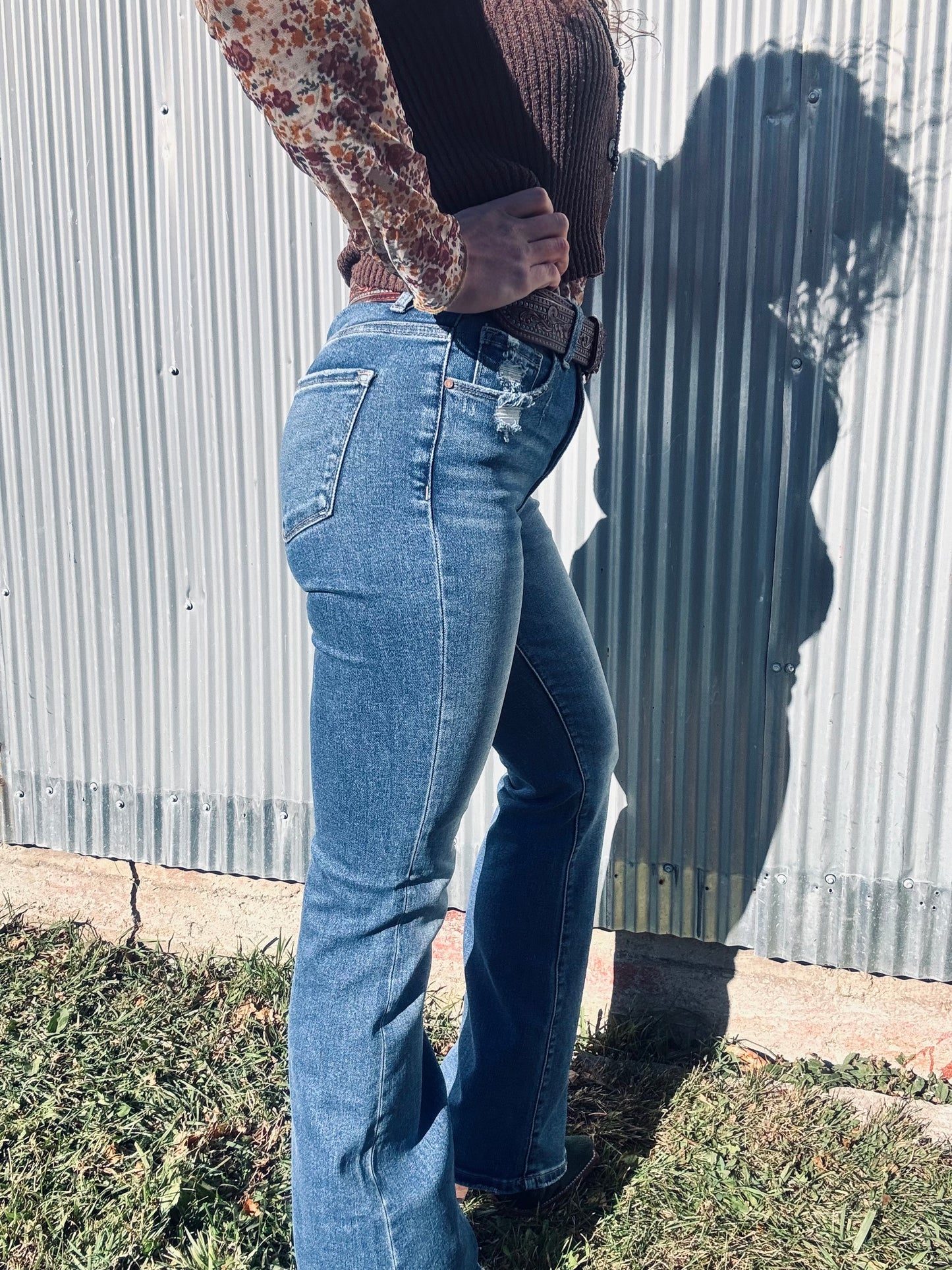 RISEN Full Size Tummy Control High Rise Flare Jeans Plus Size