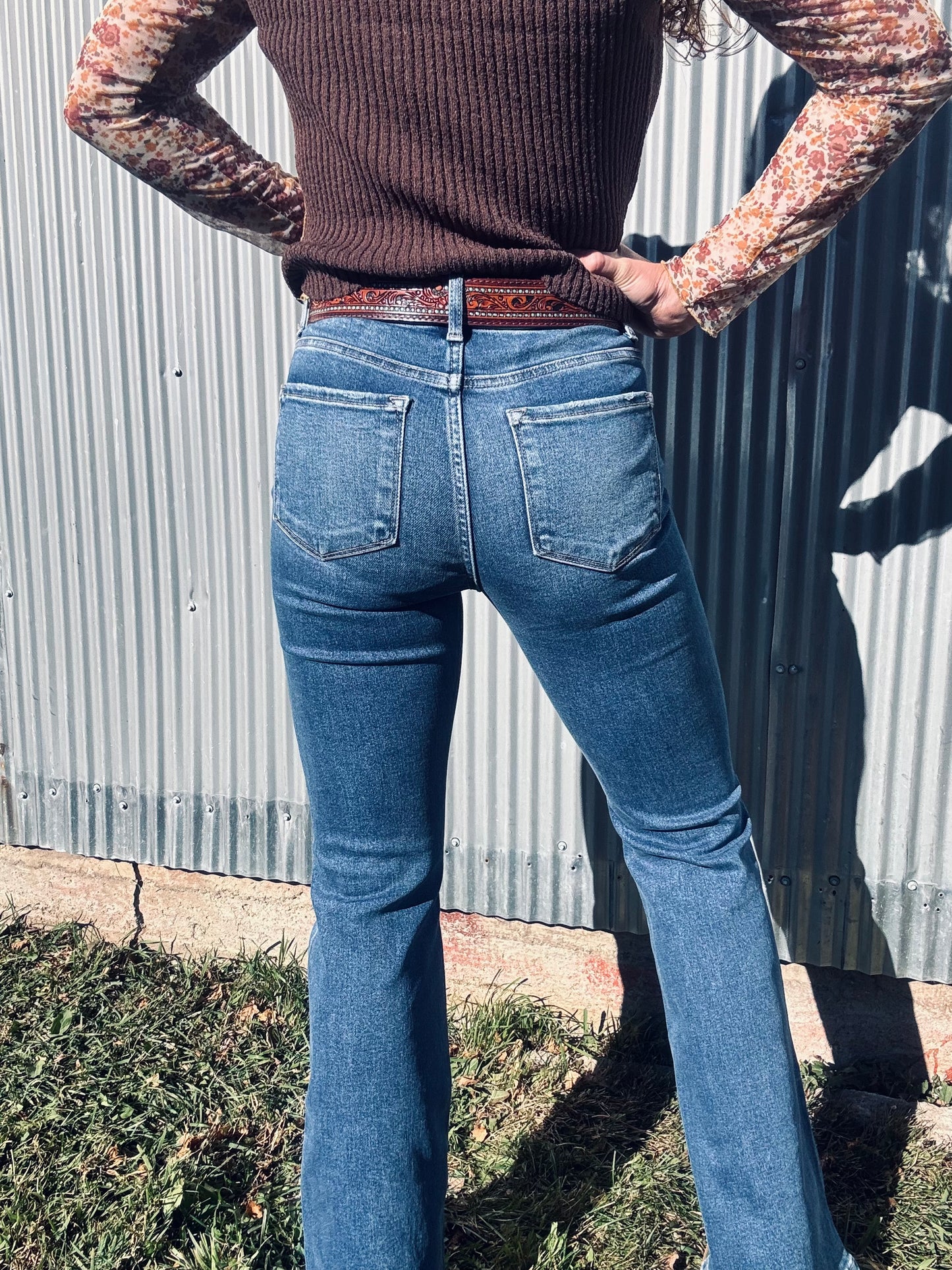 RISEN Full Size Tummy Control High Rise Flare Jeans Plus Size