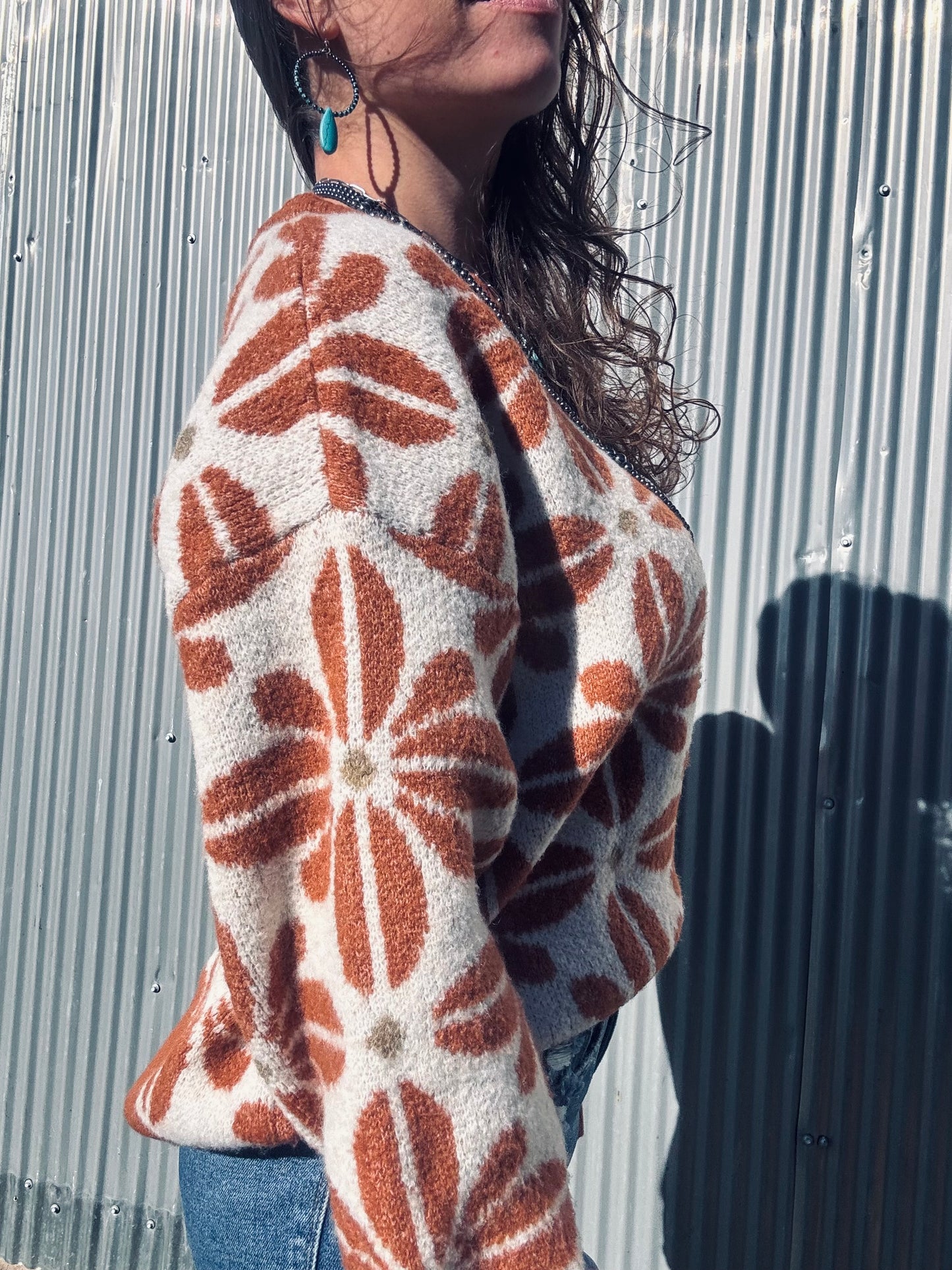 BiBi Flower Pattern Long Sleeve Sweater