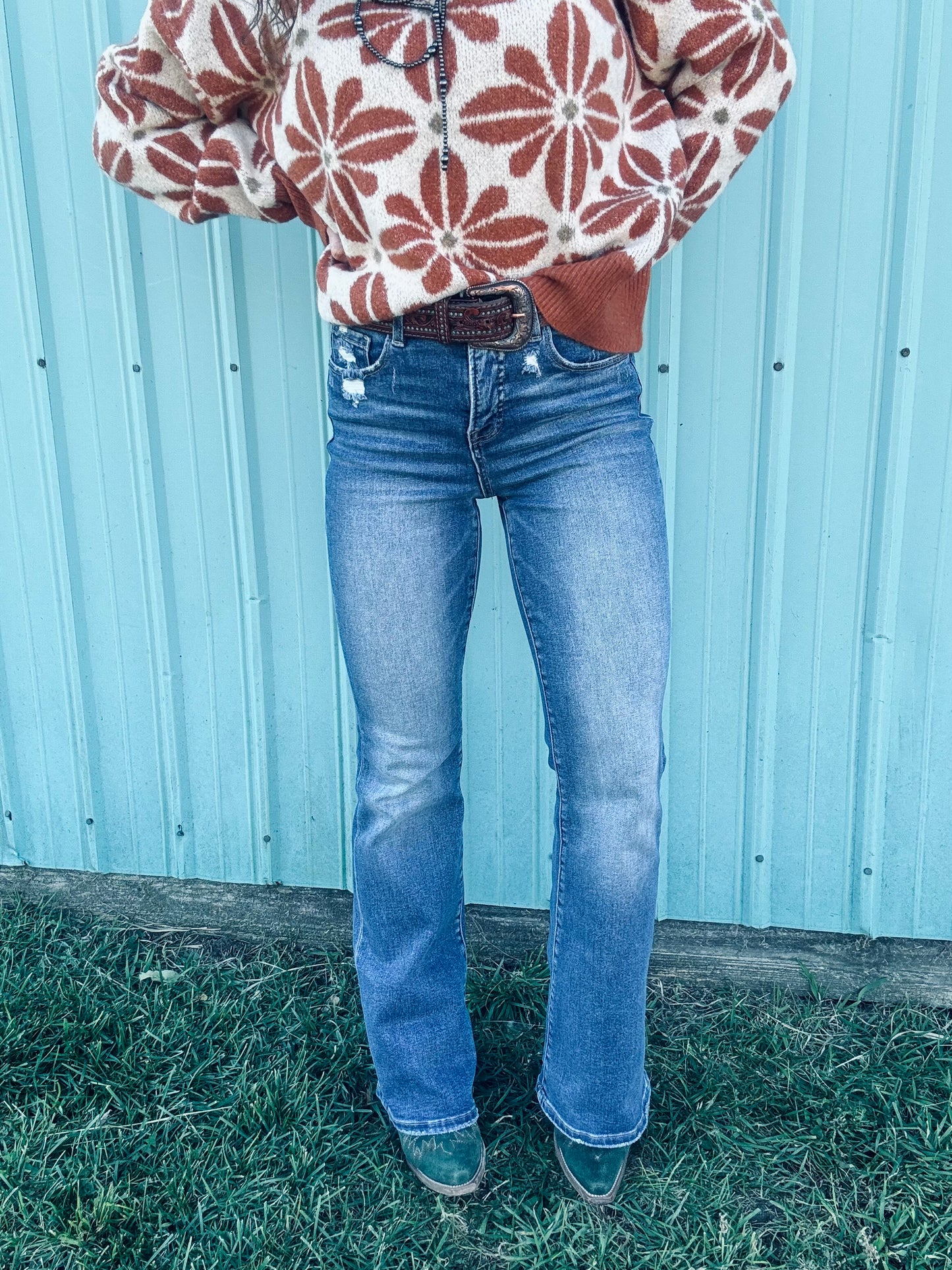 BiBi Flower Pattern Long Sleeve Sweater