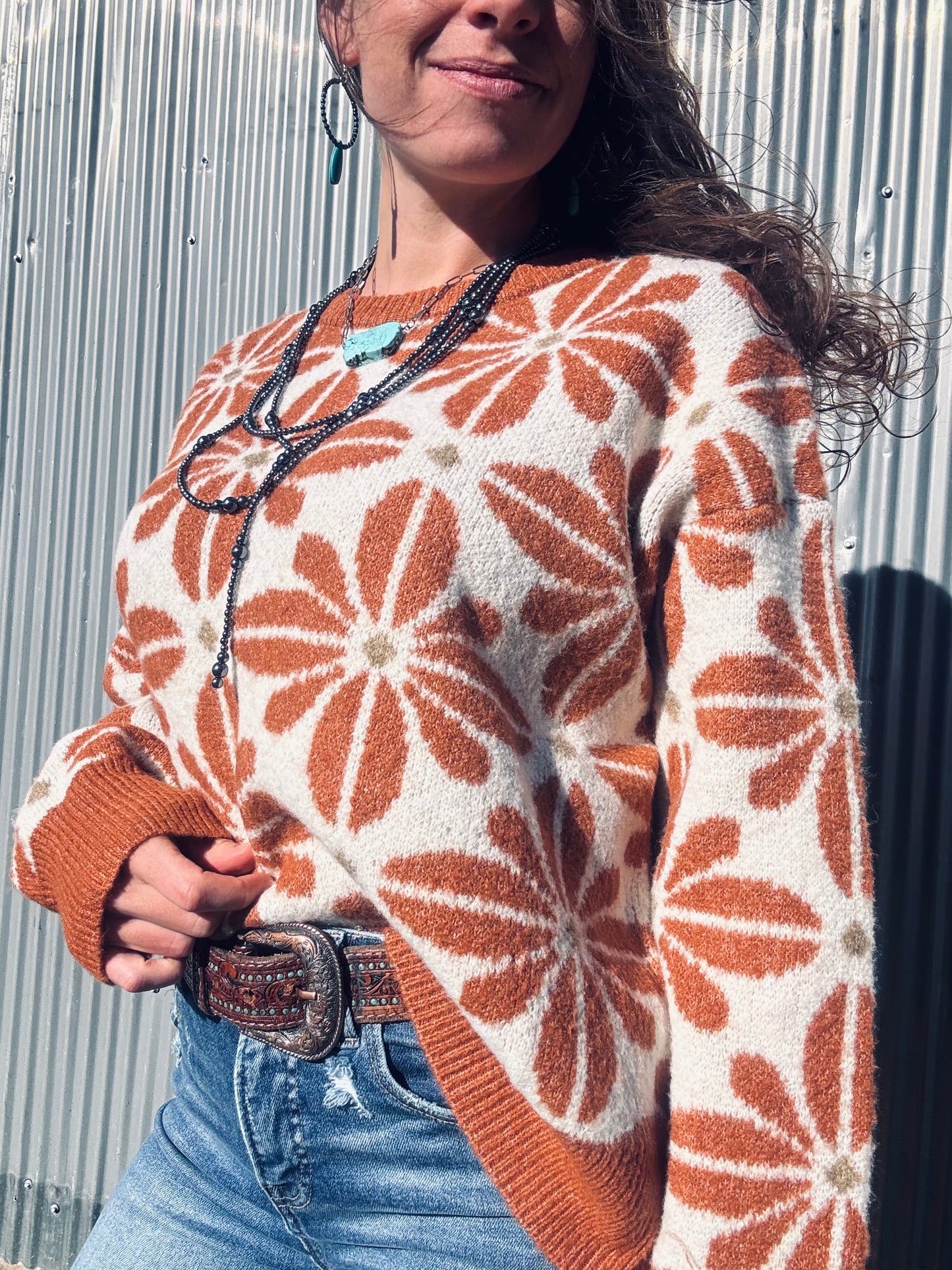 BiBi Flower Pattern Long Sleeve Sweater