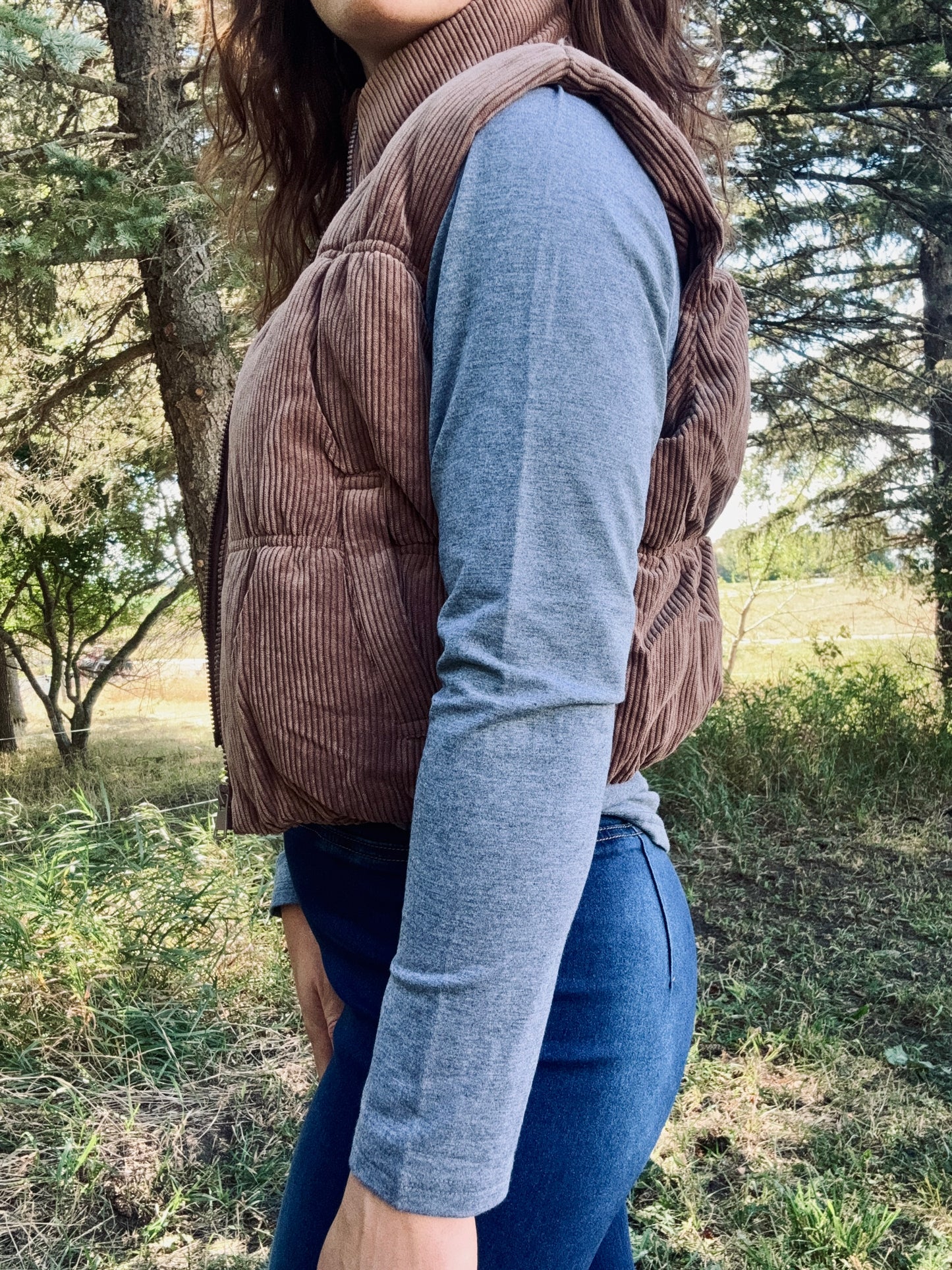 Cocoa Corduroy Zip Up Puffer Vest