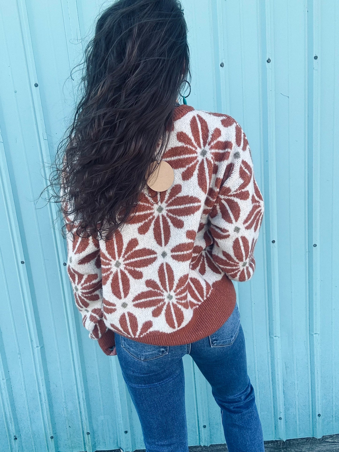 BiBi Flower Pattern Long Sleeve Sweater