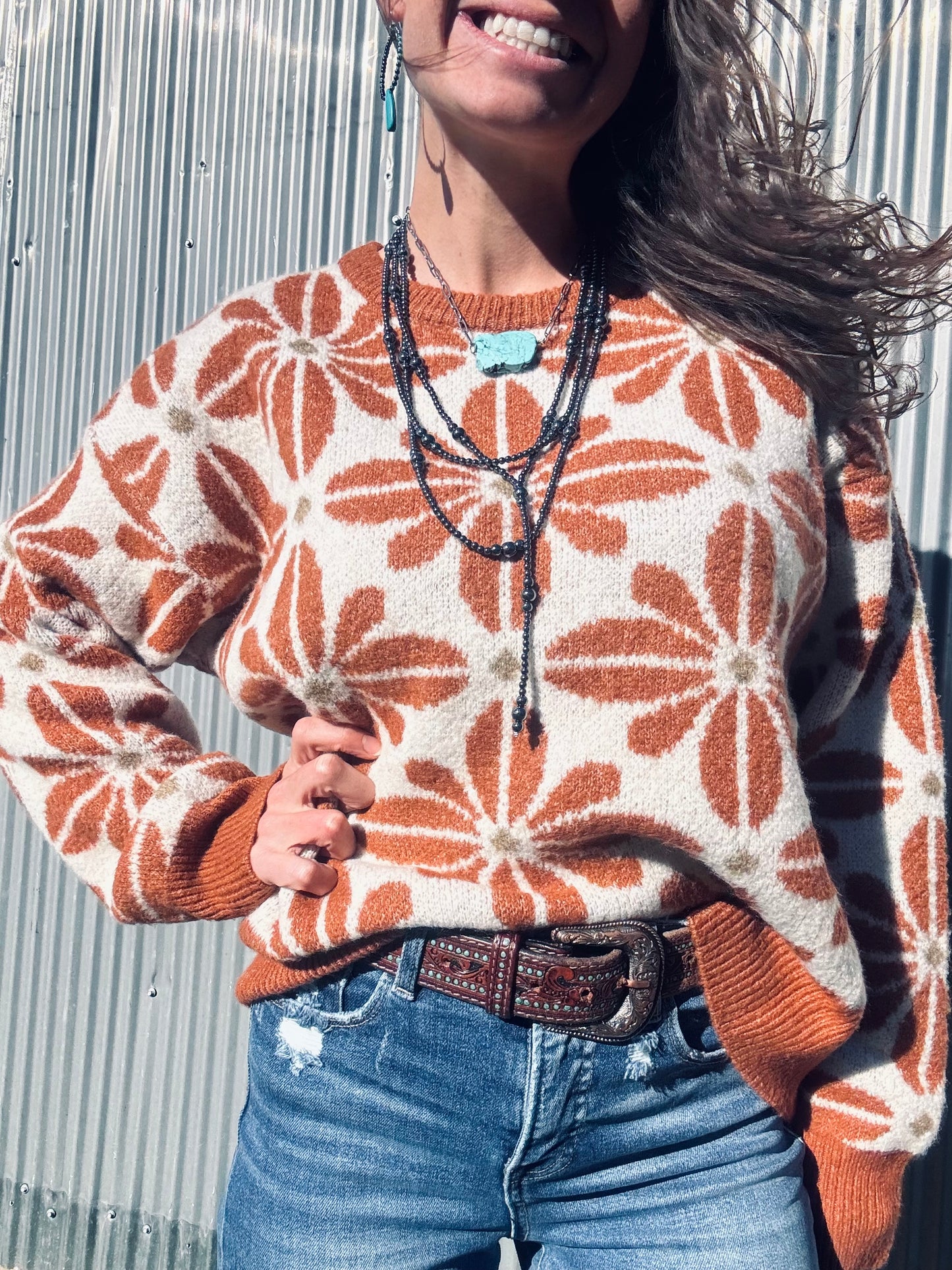 BiBi Flower Pattern Long Sleeve Sweater