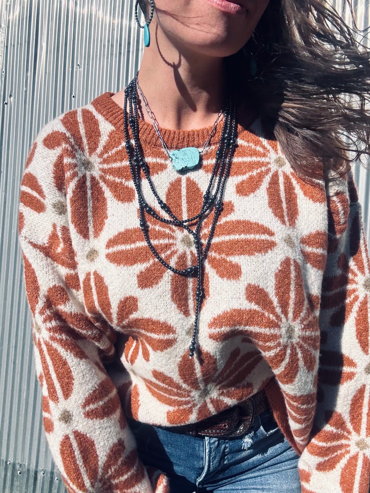 BiBi Flower Pattern Long Sleeve Sweater