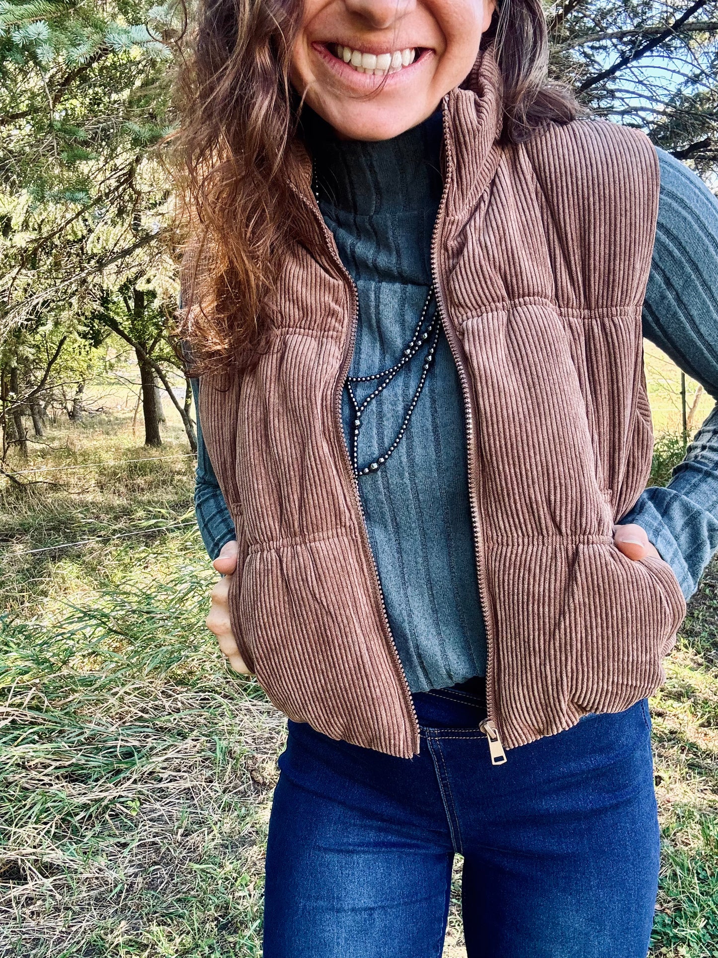 Cocoa Corduroy Zip Up Puffer Vest