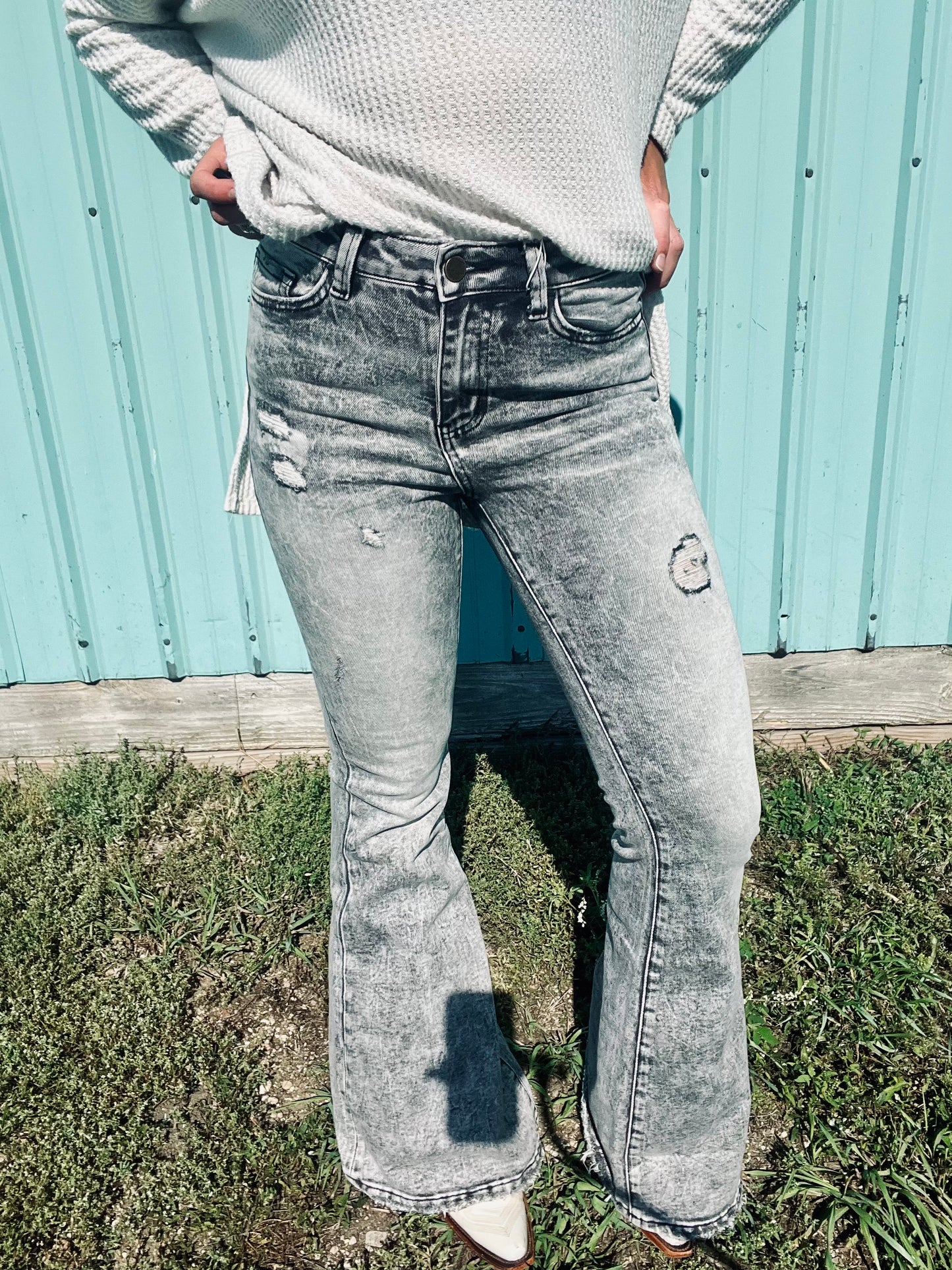 Acid Wash Flare Jeans